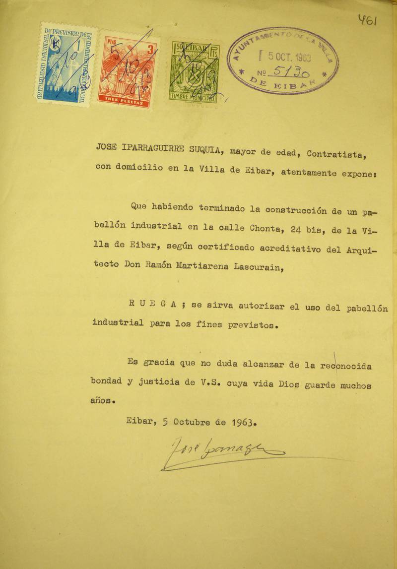 da7609Txonta Timoteo Sarasqueta - Motobic - Lau-Nik Signature 6909.24_1963 JOSE IPARRAGIRRE 6-Solicitud uso de pabellón.JPG