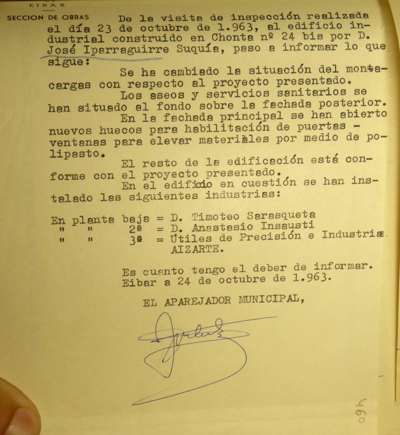 87ac09Txonta Timoteo Sarasqueta - Motobic - Lau-Nik Signature 6909.24_1963 JOSE IPARRAGIRRE 7-Informe aparejador.JPG